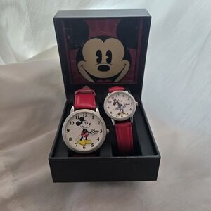 NIB Disney His and Hers Watch Set Classic Mickey & Minnie Red Bands Accutime